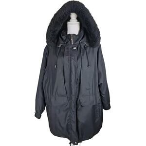 NY Classics Sports ~Woman Size L~ Black Hooded Jacket Winter Coat Zip-Up.